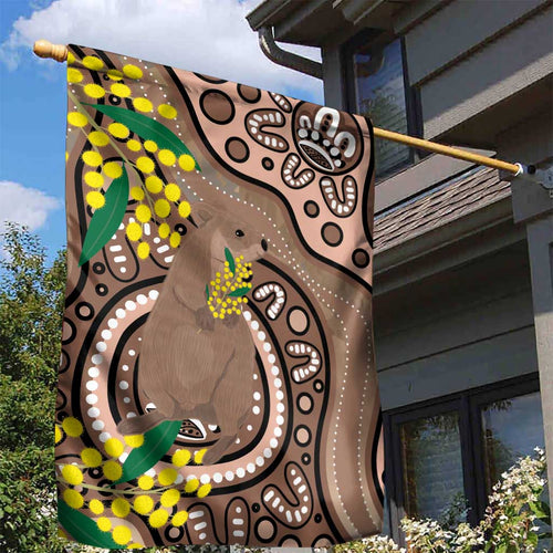 Australia Cute Quokka Garden Flag Indigenous Art With Golden Wattle