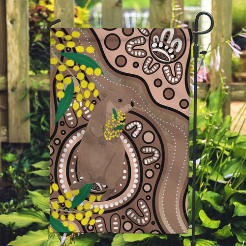 Australia Cute Quokka Garden Flag Indigenous Art With Golden Wattle