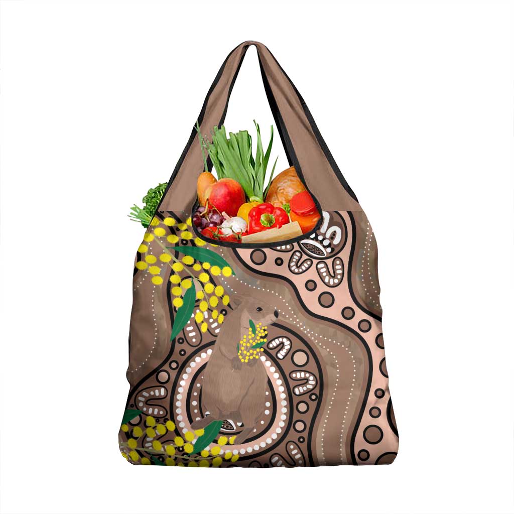 Australia Cute Quokka Grocery Bag Indigenous Art With Golden Wattle