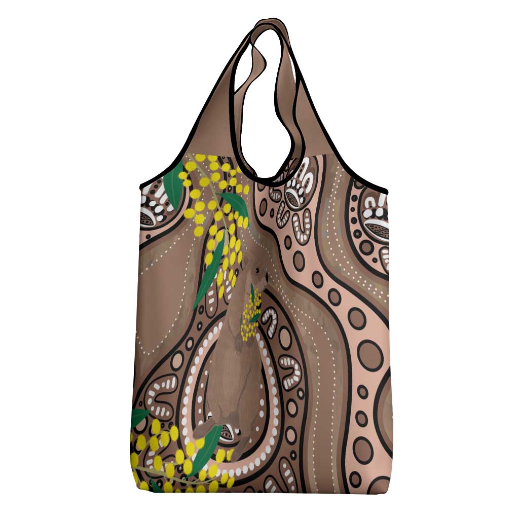 Australia Cute Quokka Grocery Bag Indigenous Art With Golden Wattle