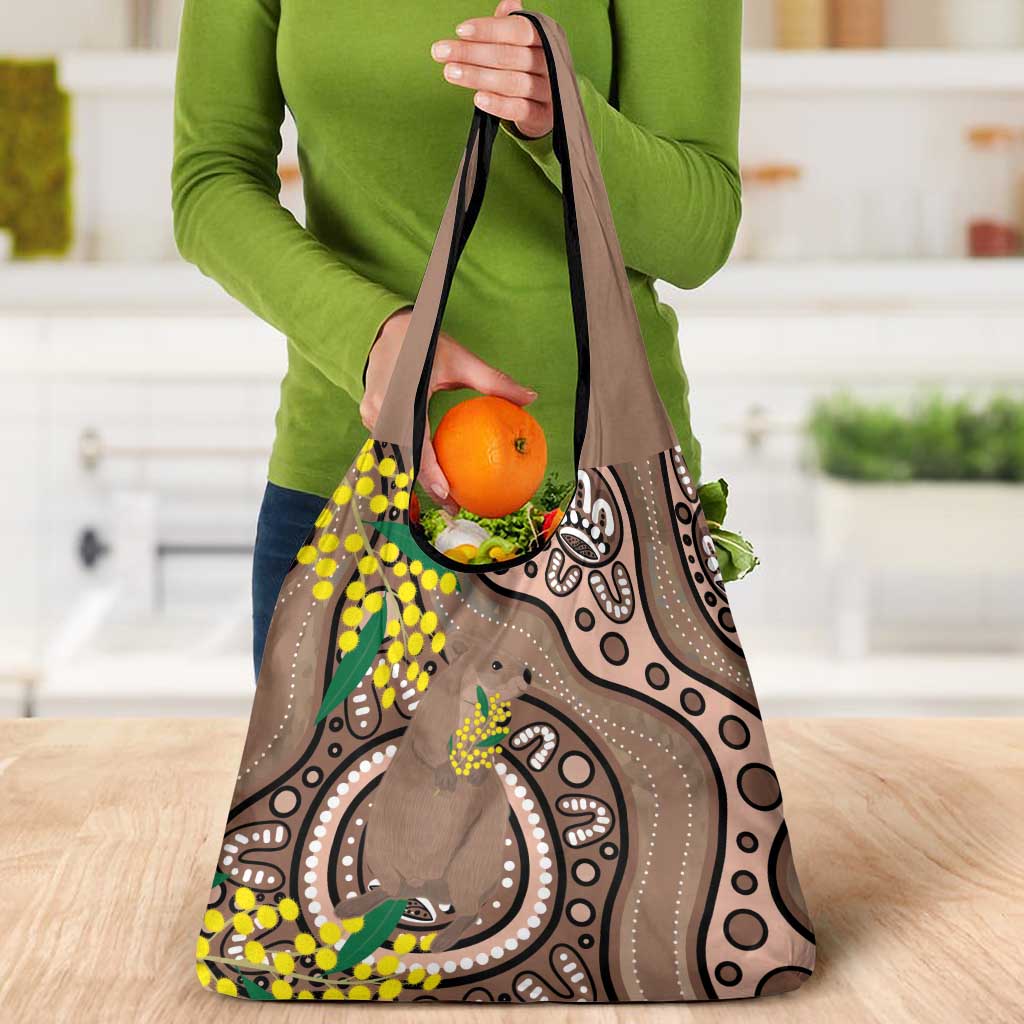 Australia Cute Quokka Grocery Bag Indigenous Art With Golden Wattle