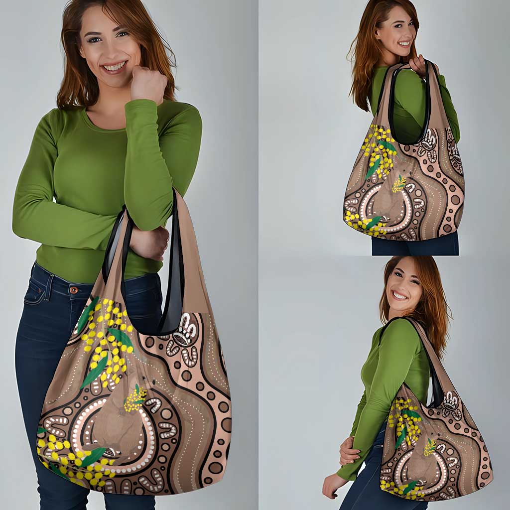 Australia Cute Quokka Grocery Bag Indigenous Art With Golden Wattle