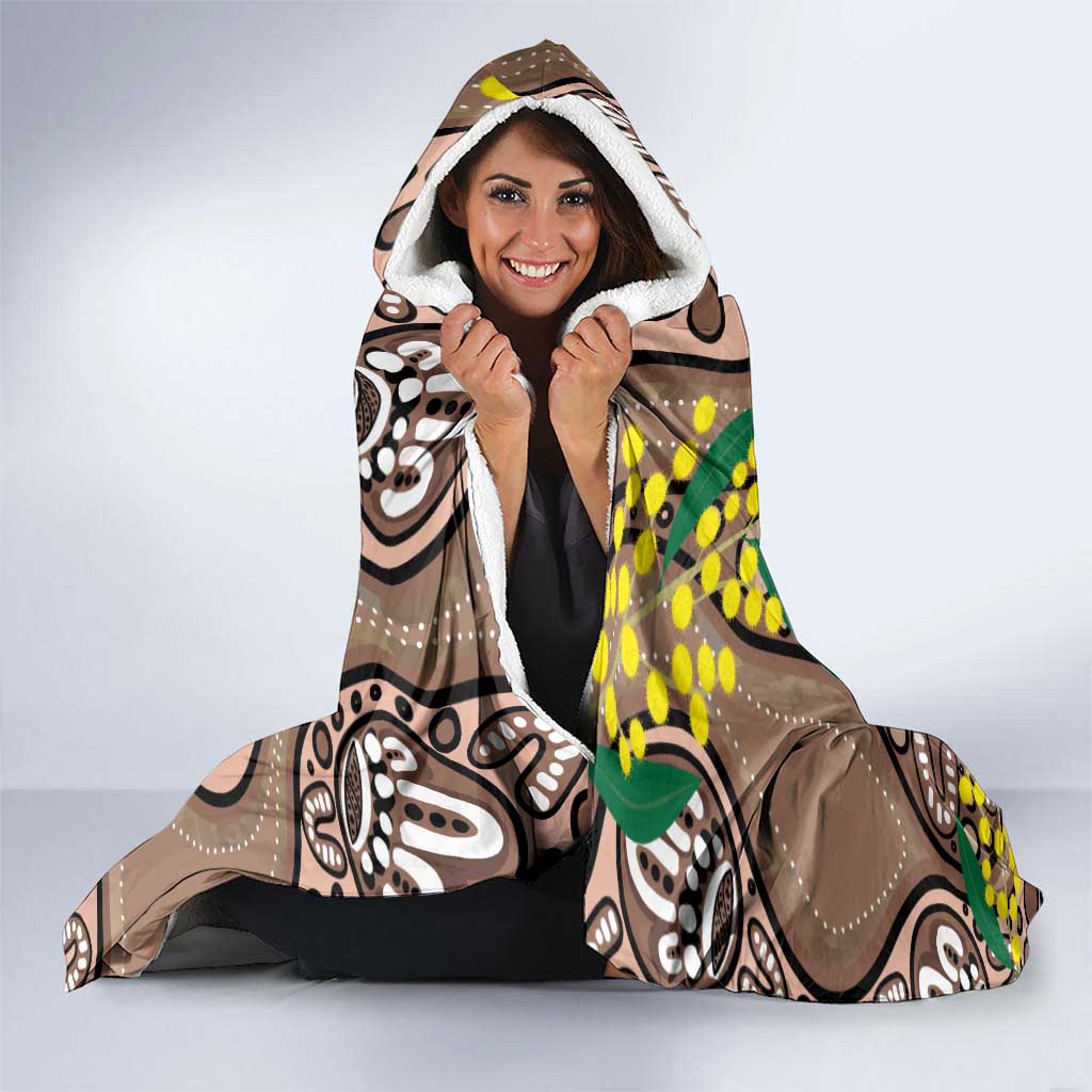 Australia Cute Quokka Hooded Blanket Indigenous Art With Golden Wattle
