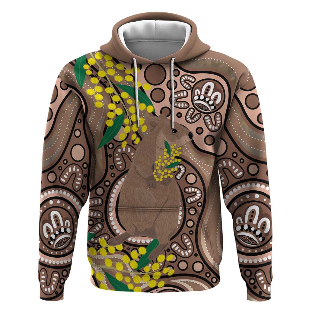 Australia Cute Quokka Hoodie Indigenous Art With Golden Wattle