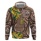 Australia Cute Quokka Hoodie Indigenous Art With Golden Wattle