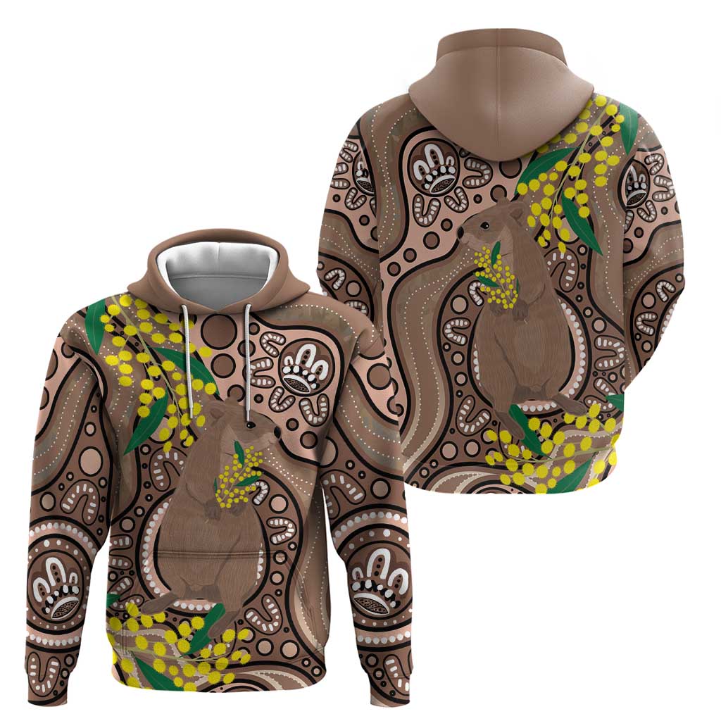Australia Cute Quokka Hoodie Indigenous Art With Golden Wattle