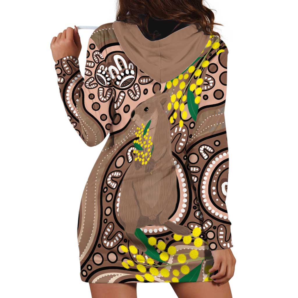 Australia Cute Quokka Hoodie Dress Indigenous Art With Golden Wattle