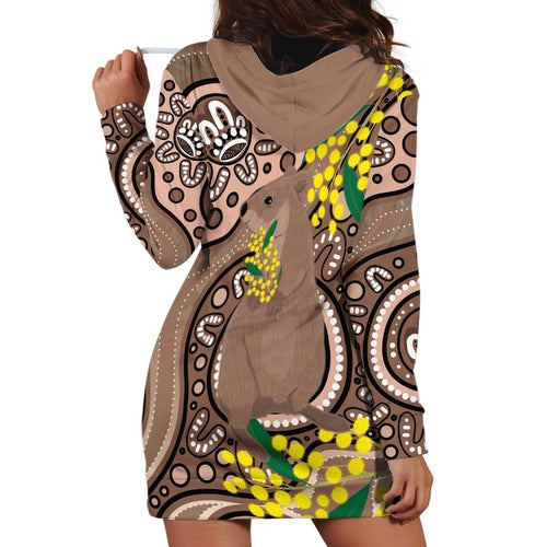 Australia Cute Quokka Hoodie Dress Indigenous Art With Golden Wattle