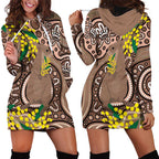 Australia Cute Quokka Hoodie Dress Indigenous Art With Golden Wattle
