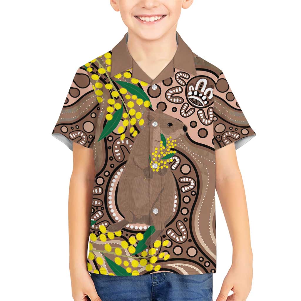 Australia Cute Quokka Kid Hawaiian Shirt Indigenous Art With Golden Wattle