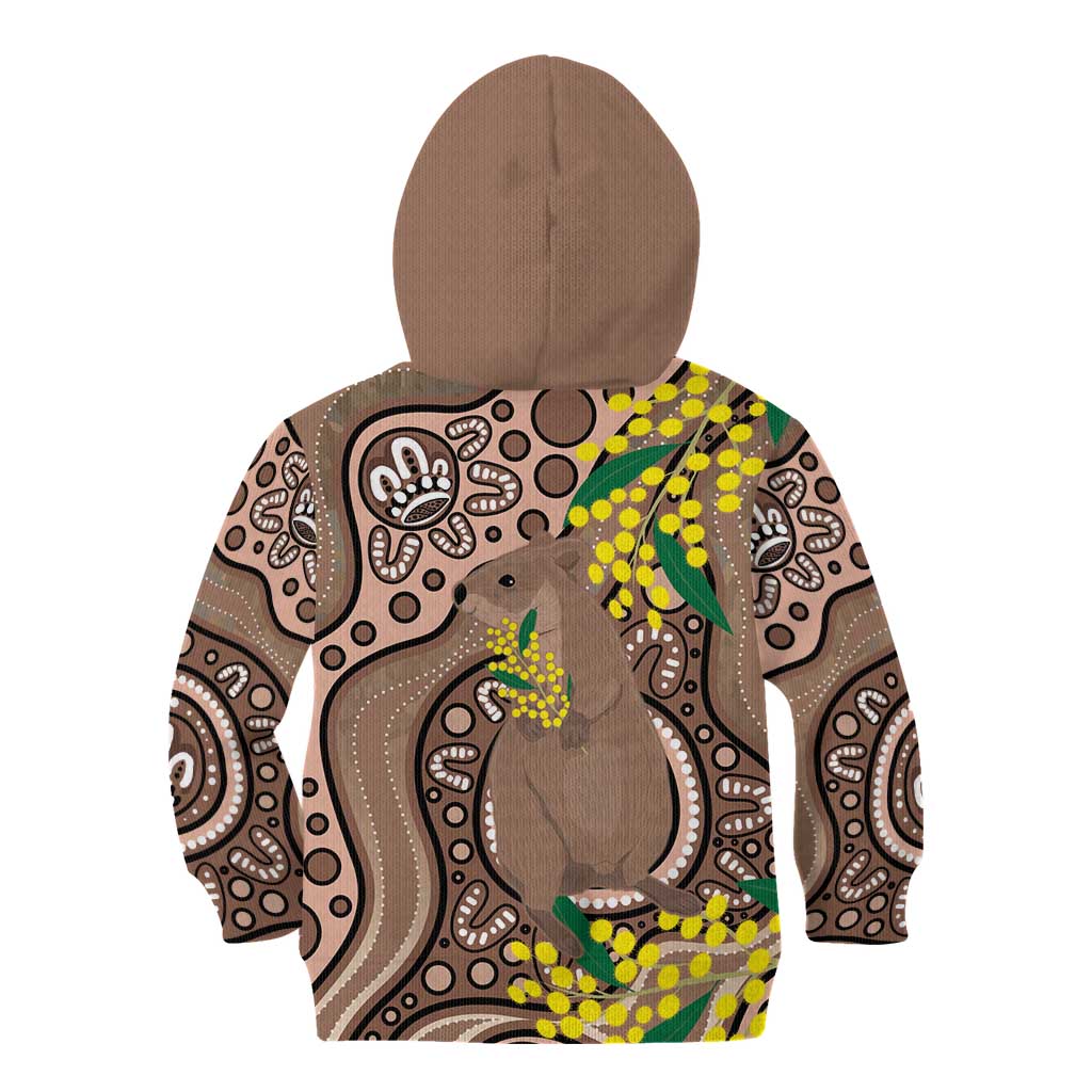 Australia Cute Quokka Kid Hoodie Indigenous Art With Golden Wattle