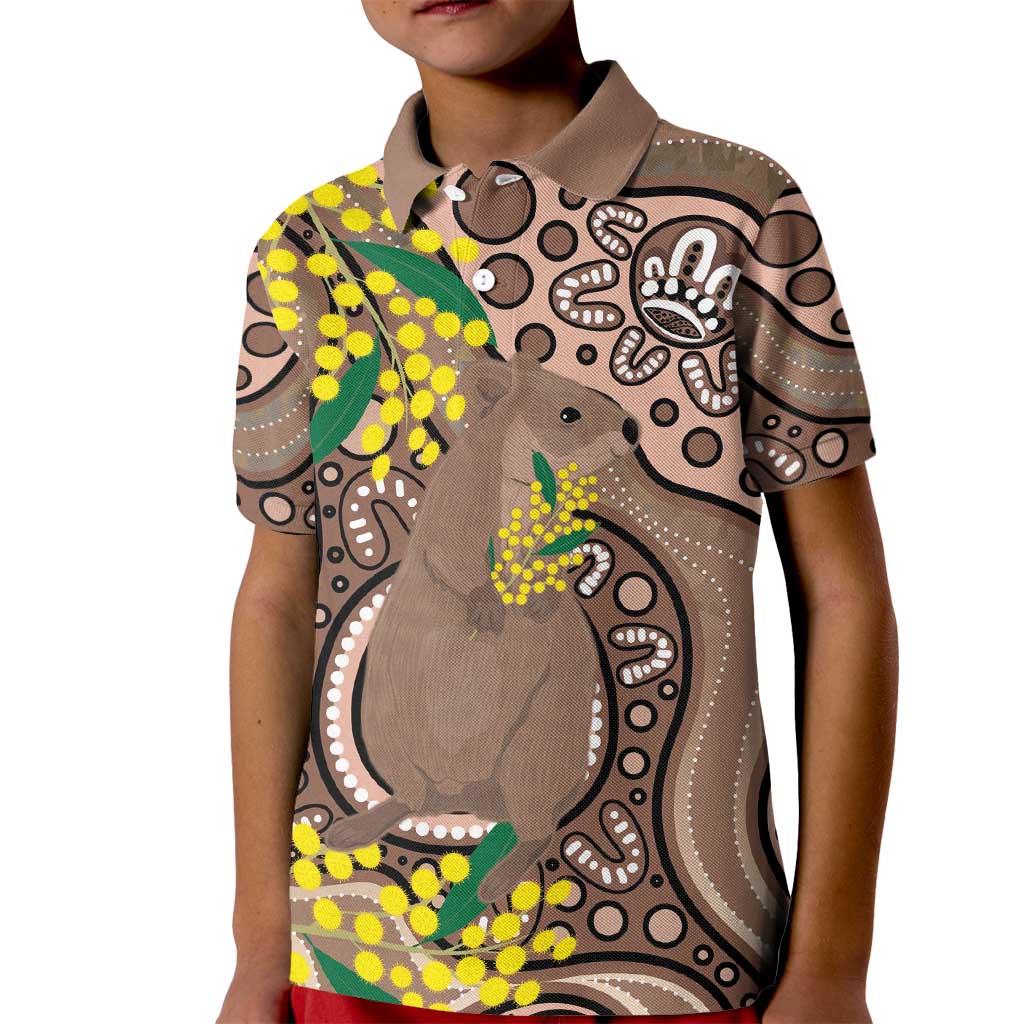 Australia Cute Quokka Kid Polo Shirt Indigenous Art With Golden Wattle