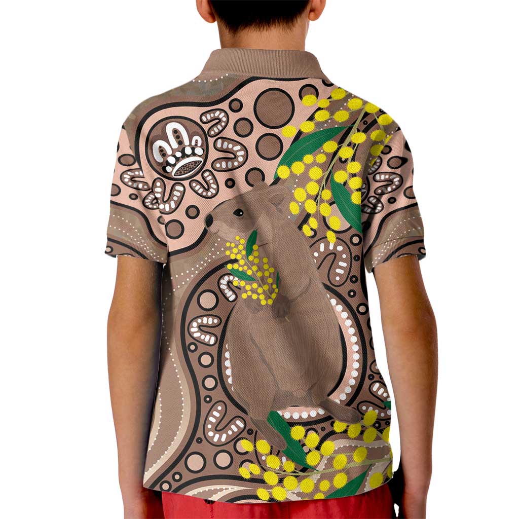 Australia Cute Quokka Kid Polo Shirt Indigenous Art With Golden Wattle