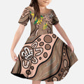 Australia Cute Quokka Kid Short Sleeve Dress Indigenous Art With Golden Wattle