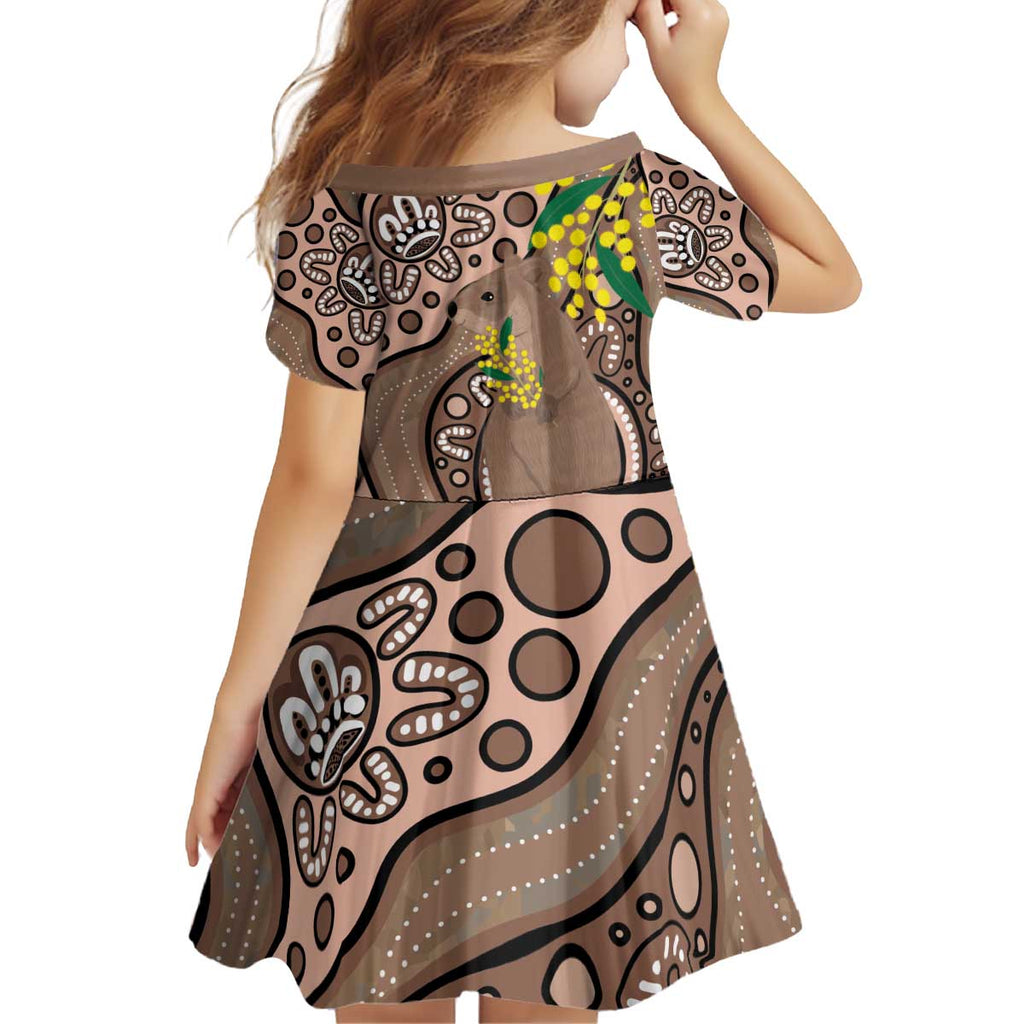 Australia Cute Quokka Kid Short Sleeve Dress Indigenous Art With Golden Wattle