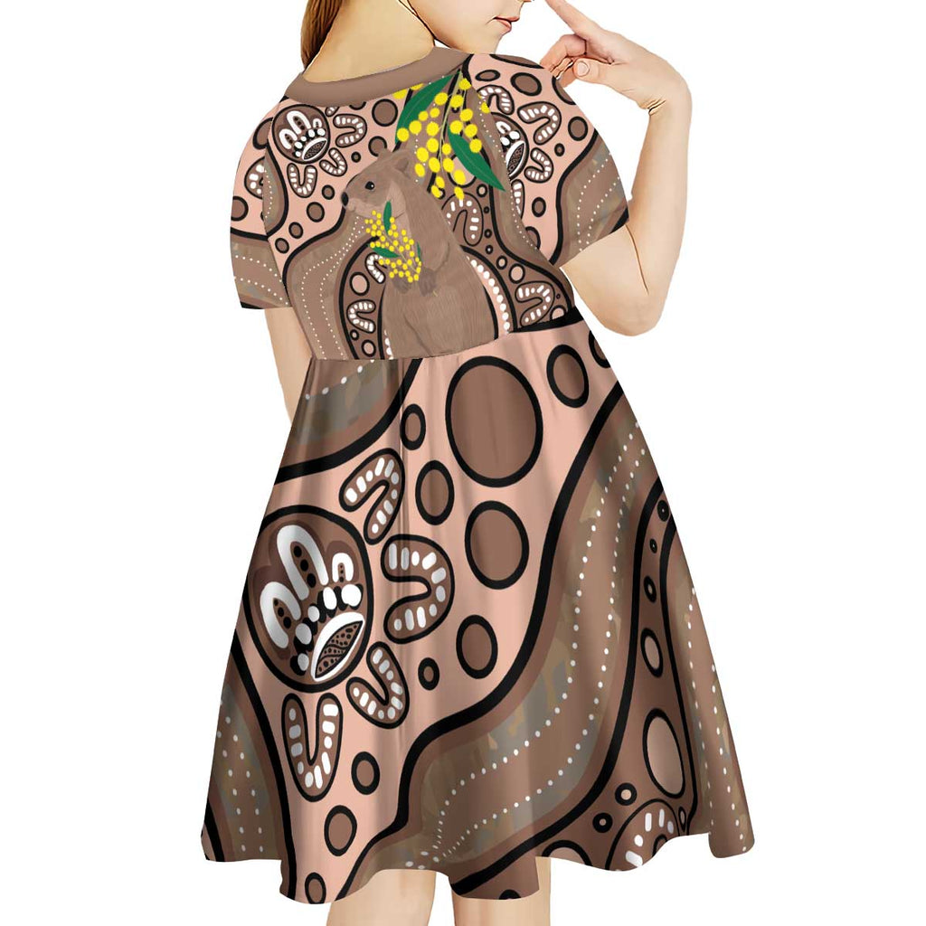 Australia Cute Quokka Kid Short Sleeve Dress Indigenous Art With Golden Wattle