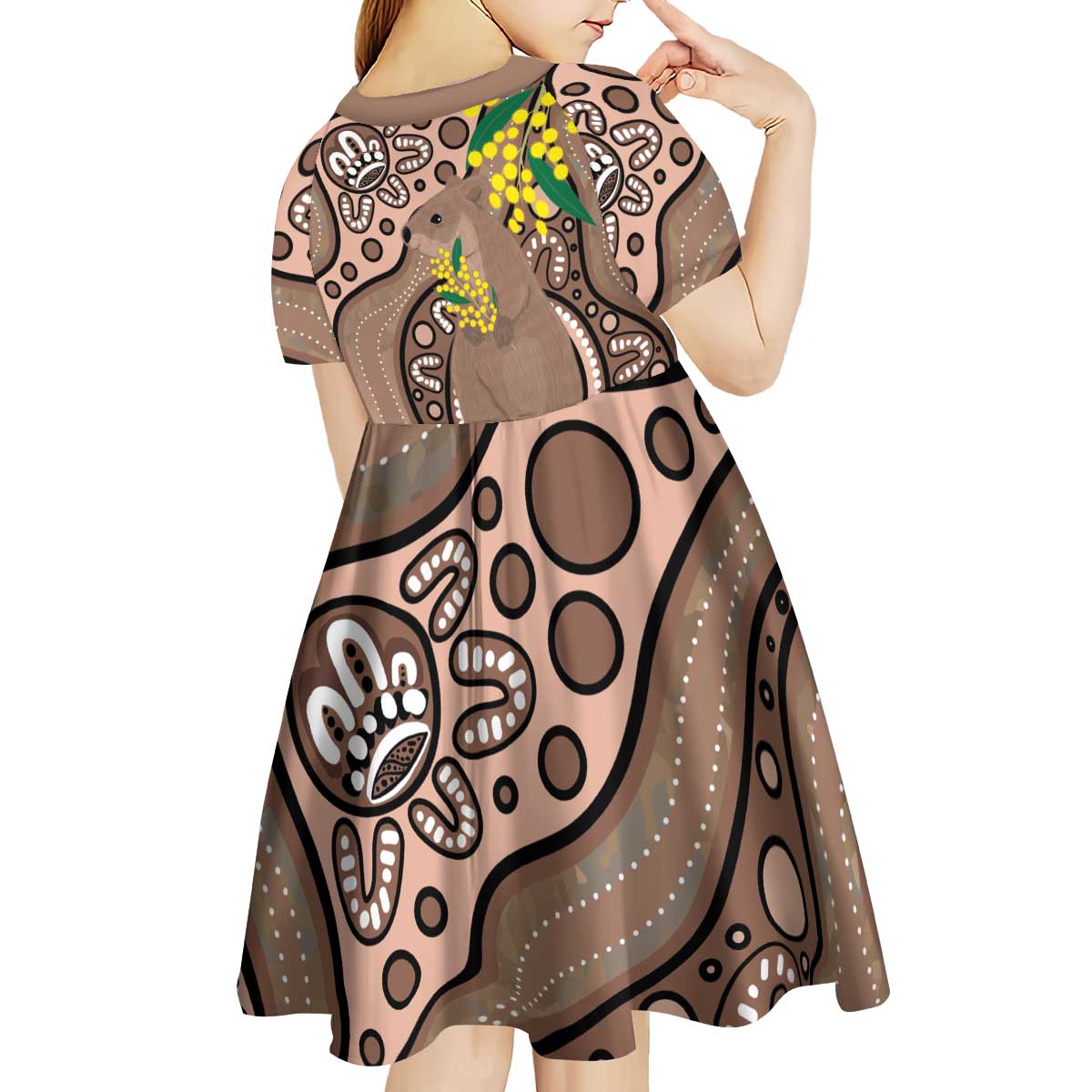 Australia Cute Quokka Kid Short Sleeve Dress Indigenous Art With Golden Wattle