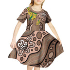 Australia Cute Quokka Kid Short Sleeve Dress Indigenous Art With Golden Wattle