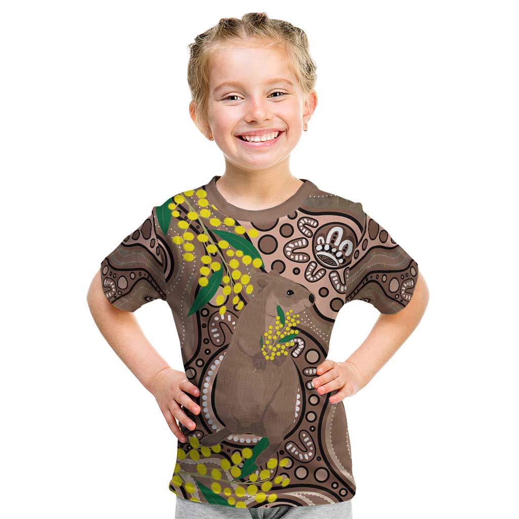 Australia Cute Quokka Kid T Shirt Indigenous Art With Golden Wattle