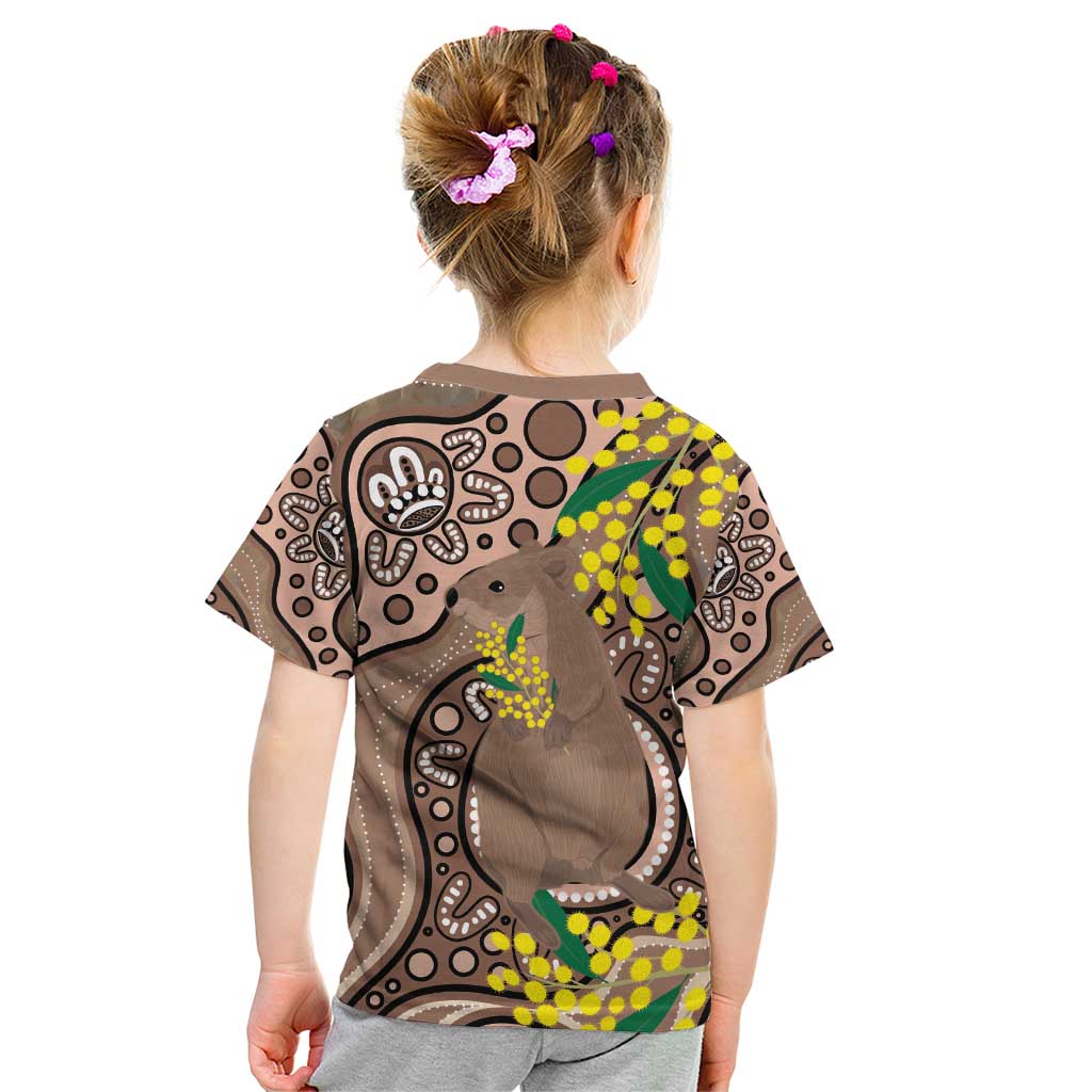 Australia Cute Quokka Kid T Shirt Indigenous Art With Golden Wattle