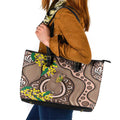 Australia Cute Quokka Leather Tote Bag Indigenous Art With Golden Wattle