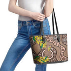 Australia Cute Quokka Leather Tote Bag Indigenous Art With Golden Wattle