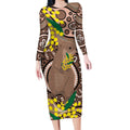 Australia Cute Quokka Long Sleeve Bodycon Dress Indigenous Art With Golden Wattle