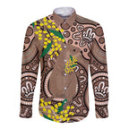 Australia Cute Quokka Long Sleeve Button Shirt Indigenous Art With Golden Wattle