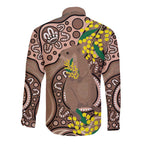 Australia Cute Quokka Long Sleeve Button Shirt Indigenous Art With Golden Wattle