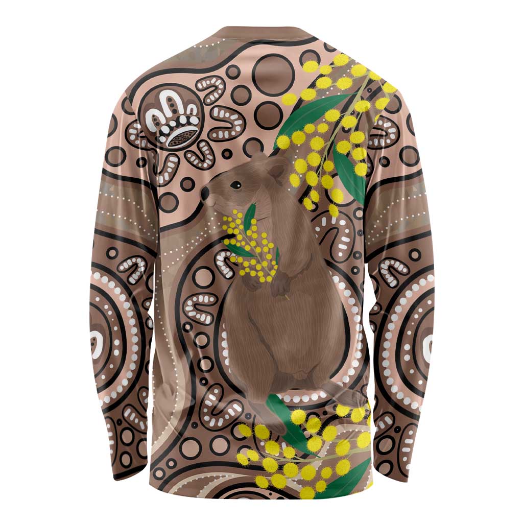 Australia Cute Quokka Long Sleeve Shirt Indigenous Art With Golden Wattle