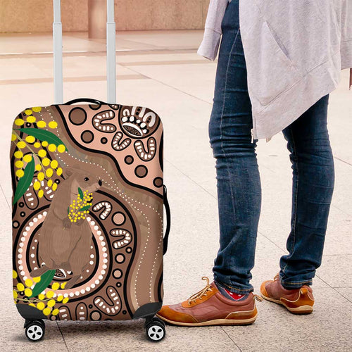 Australia Cute Quokka Luggage Cover Indigenous Art With Golden Wattle