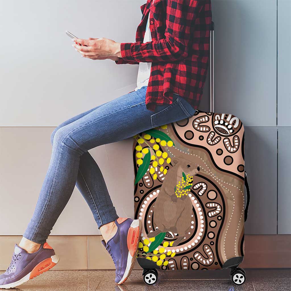 Australia Cute Quokka Luggage Cover Indigenous Art With Golden Wattle