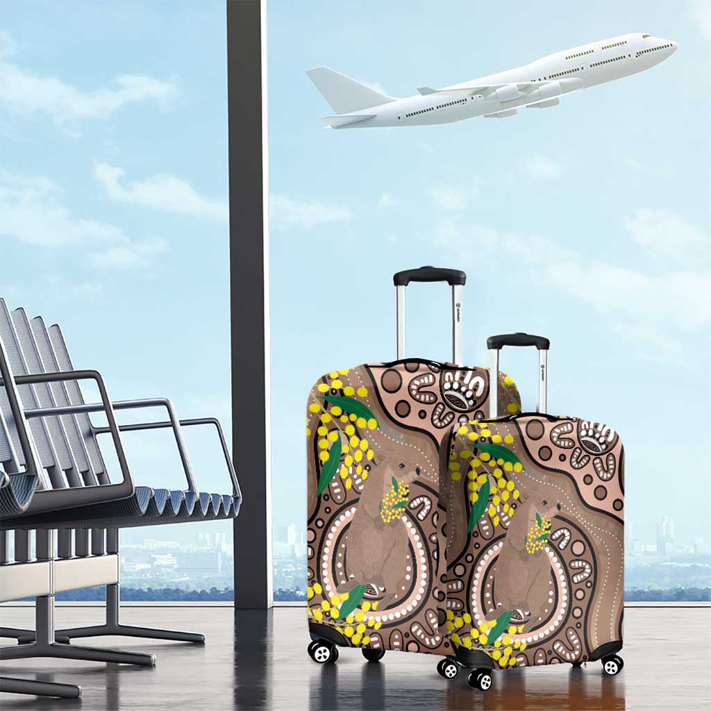 Australia Cute Quokka Luggage Cover Indigenous Art With Golden Wattle