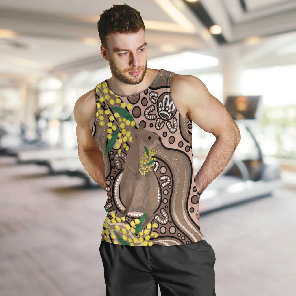 Australia Cute Quokka Men Tank Top Indigenous Art With Golden Wattle
