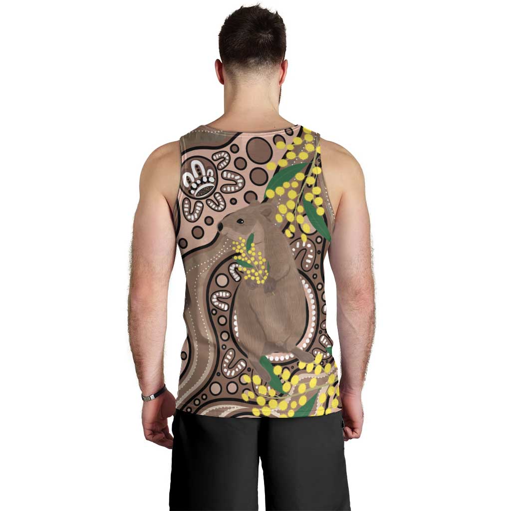 Australia Cute Quokka Men Tank Top Indigenous Art With Golden Wattle