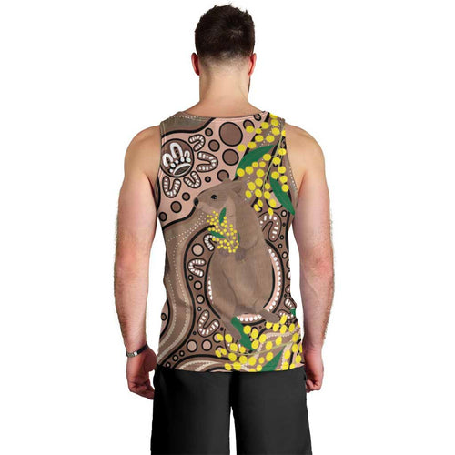 Australia Cute Quokka Men Tank Top Indigenous Art With Golden Wattle