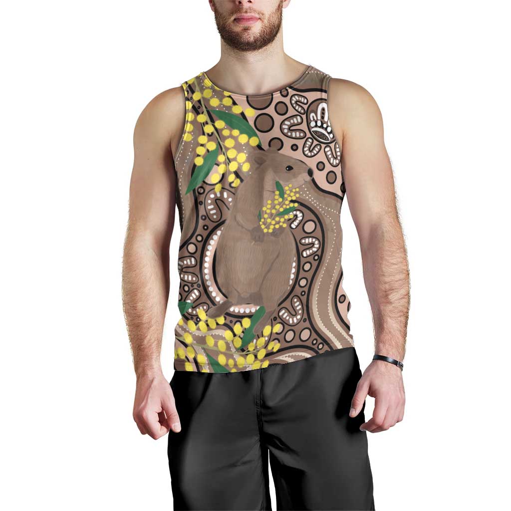 Australia Cute Quokka Men Tank Top Indigenous Art With Golden Wattle