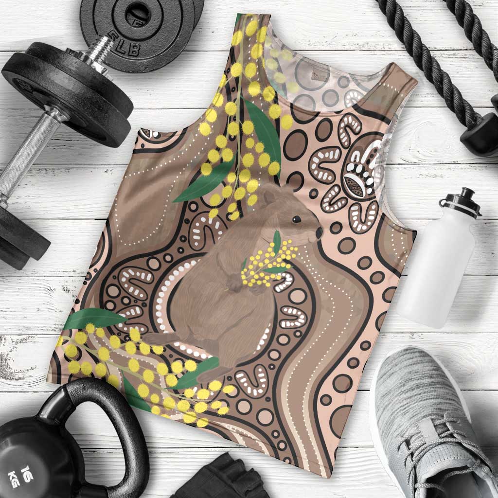 Australia Cute Quokka Men Tank Top Indigenous Art With Golden Wattle