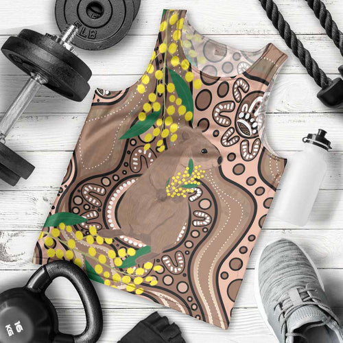 Australia Cute Quokka Men Tank Top Indigenous Art With Golden Wattle