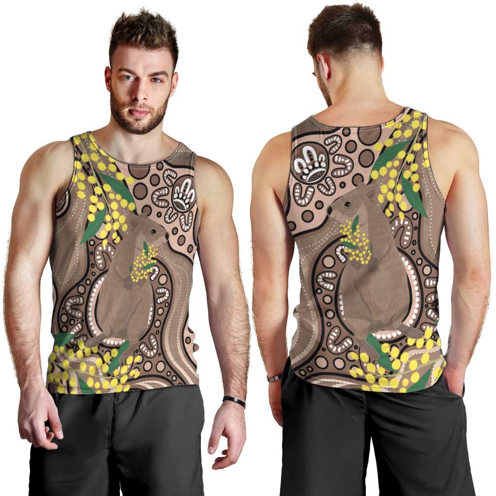 Australia Cute Quokka Men Tank Top Indigenous Art With Golden Wattle