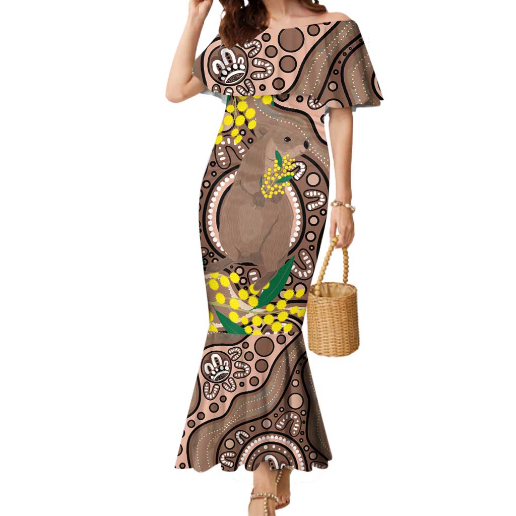 Australia Cute Quokka Mermaid Dress Indigenous Art With Golden Wattle
