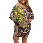 Australia Cute Quokka Off Shoulder Short Dress Indigenous Art With Golden Wattle