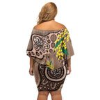 Australia Cute Quokka Off Shoulder Short Dress Indigenous Art With Golden Wattle