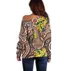Australia Cute Quokka Off Shoulder Sweater Indigenous Art With Golden Wattle