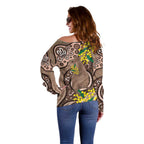 Australia Cute Quokka Off Shoulder Sweater Indigenous Art With Golden Wattle