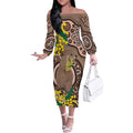 Australia Cute Quokka Off The Shoulder Long Sleeve Dress Indigenous Art With Golden Wattle