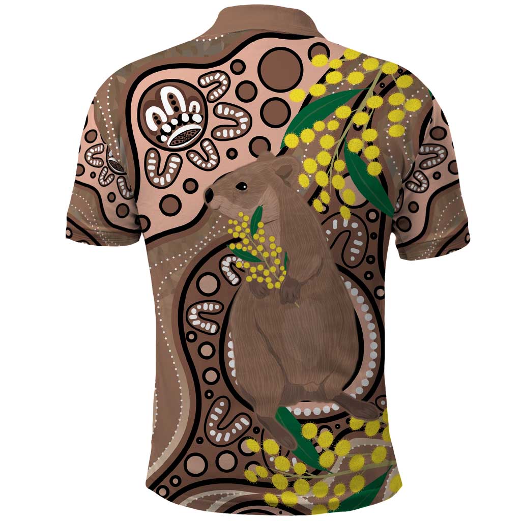 Australia Cute Quokka Polo Shirt Indigenous Art With Golden Wattle