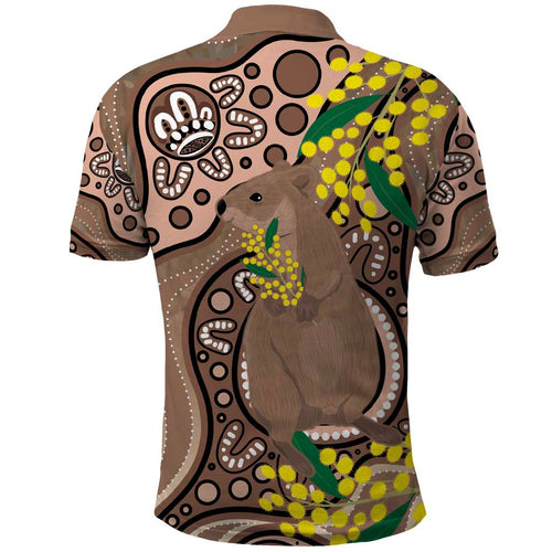 Australia Cute Quokka Polo Shirt Indigenous Art With Golden Wattle