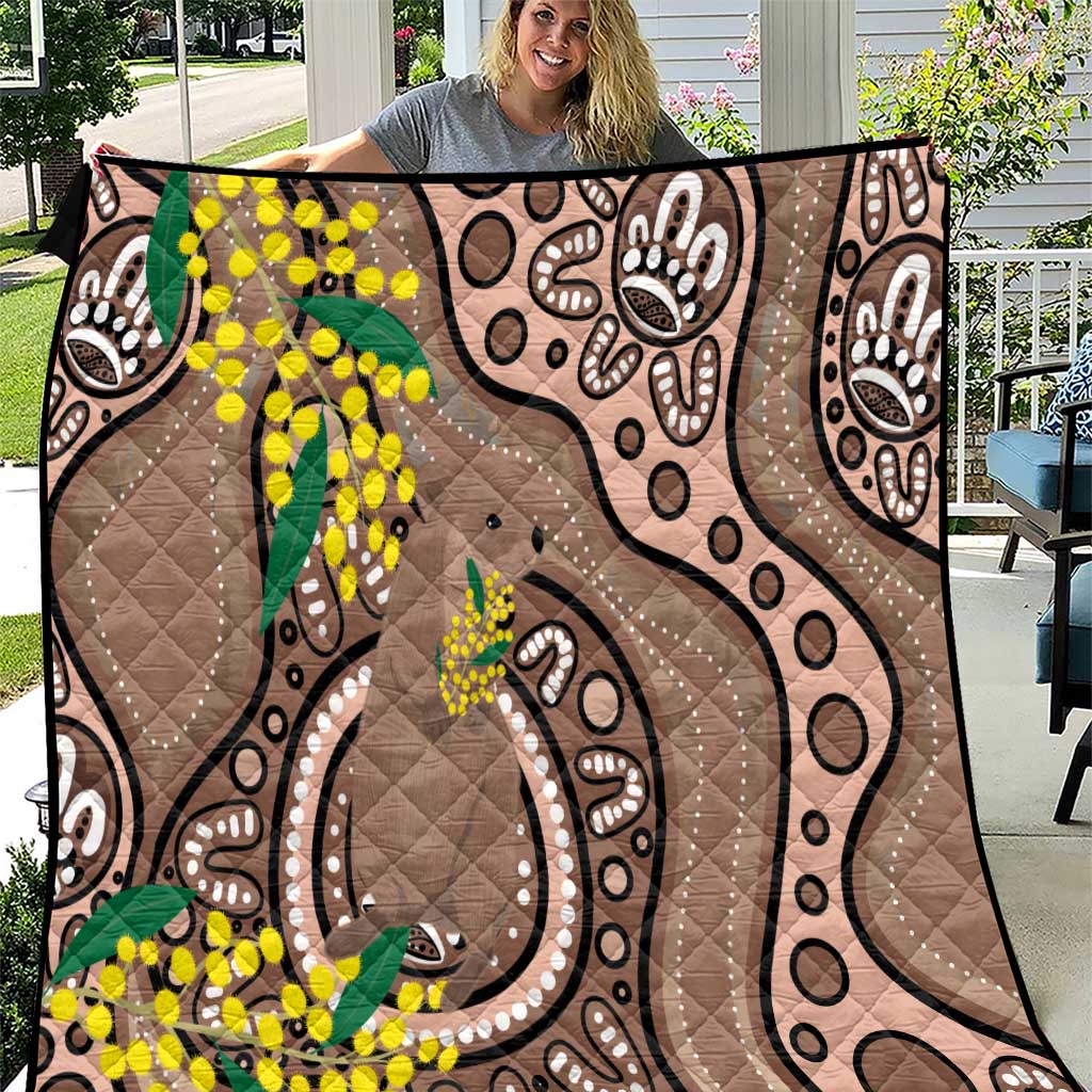 Australia Cute Quokka Quilt Indigenous Art With Golden Wattle