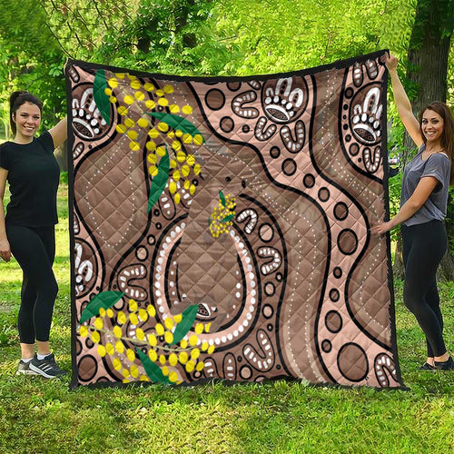 Australia Cute Quokka Quilt Indigenous Art With Golden Wattle